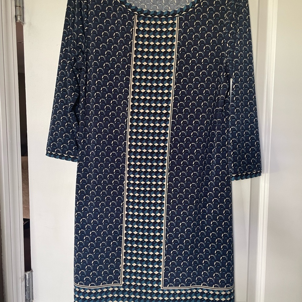 Max Studio Navy and Cream Geometric Long Sleeve Dress